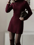 Fongt Half-Necked Dress Knitted Dress Spring 2025 Temperament Tweed A-Word Skirt