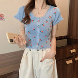 Fongt Bubble BM Broken Flower T-Shirt New Short Ins Lace Korean Version Sweet Renoval Sweet Sleeve