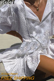 Hollow Out White Lace Dress Women Beach Party Boho Style A-line Mini Dress Vestido Short Elegante New Harajuku
