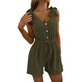 Summer Sexy Chic Jumpsuits Women V Neck Sleeveless Lady Short Playsuits Loose Casual Solid Beach Rompers Female