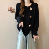 Fongt Women's Sweater 2025 Autumn And Winter New Gentle Milk Jacket Sweet Round Collar Flowers Three-Dimensional Decorative Knitwear