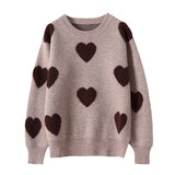 Fongt Dong Lady Long Sleeves Versatile Round Neck Sweater Sweater Jacket Jacket Korean Version Love Jacquard Loose Bottom Shirt-Outfit