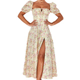 Fongt Women's New Broken Flower Collar Sexy Open Fork Spring Dress Women