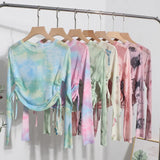 Real Shooting 2024 Summer New Long-Sleeved Short-Sleeved T-Shirt Sun Protection Shirt Thin Perspective Tie-Dye Mesh Hooder