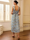 Fongt New Women's Holiday Style Hanging Neck Sling Skirt French Temperament Print Dress