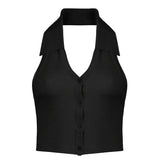 Streetwear Fashion Striped Halter Knitted Vest For Women Sexy Backless Slim Outfits Female Tank Tops 2020 Autumn