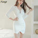 Han Queen New Women Simple Irregular Bodycon Dresses Party Office Pencil Sheath Dress Elegant White High Waist Vestidos