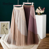 pleated mesh skirt women spring/summer 2021 new Korean style design irregular large-length mid-length A-line