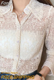Chic Floral Embroidery White Blouse Women Elegant Spring Lace Bottoming Shirt New Fashion Long Sleeve Hollow Top