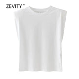 Women fashion solid color shoulder pad casual T-shirts female basic o neck sleeveless knitted T shirt chic leisure tops