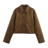Fongt Women's Clothing 2025 Explosion ZA Velvet Effect Collared Long-Sleeved Jacket Jacket