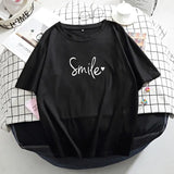 Letter Printed T Shirt Summer Cotton Women Tshirts Korean Sweet Ladies Tees Comfortable Oversized Black Female
