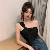 Fongt New Design Sense Knotted Shoulder Short Vest Ins Wearing Slings Hot Knitting
