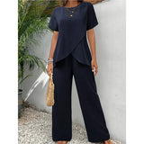 Fongt Summer New Women's Two-Set Short-Sleeved Jacket Round Collar Loose Leisure Irregular Set