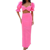 Fongt 2023 New Fashion Solid Color Sexy Strapless Top Skirt Suit-Outfit