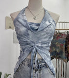Fongt Shooting Holiday Wind Hanging Neck Collar Collar Tidling Strap Sling Vest Tie Mesh Yarn Short Sleeveless Top 9926