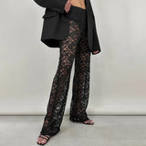 sexy all-match lace see-through high waist splicing long casual Y2K straight trousers elegant and luxurious women's clothing-Outfit