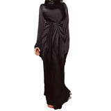 Fongt New Women's Folded Long Sleeves To Close The Waist Irregular Solid Dress