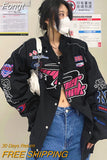 Gothic Punk Embroidery Sweatshirts Women Harajuku Zip Up Oversize Hoodies Black Loose Casual Tops Jacket Vintage