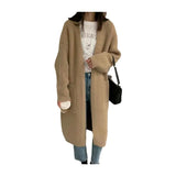 Knitted Cardigan Women's Medium-Long Style Korean Version Of The New Coarse Wool Outside The Lazy Style Solid Color Loose Sweater Jacket-Outfit
