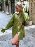 Blouses Women Shirt Long Sleeve Top Women Green White Shirt Solid Oversized Shirt Party Club Sexy Outfits Y2K