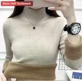 Turtleneck Slim Sweater Womem Warm Poleras Plush Lined Thicken Knit Pullover Korean Pulls Soft Knitwear Jumper Sueter