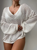 Fongt New Beach Hooded Knitted Loose Long-Sleeved Swimsuit Sunscreen