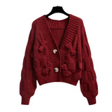 Fongt Three-Dimensional Bow Knot Short Sweet Wind Cardigan Coat Women's 2024 Autumn And Winter New Loose Knit Jacket Women-Outfit