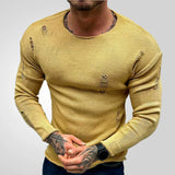 Fongt Men's Summer New Cave Knit Dress Round Collar Long Sleeve Thin Bottom Shirt
