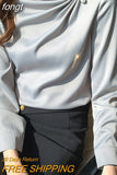 Women Blouses Chiffon Shirts Women Beading Blouse Tops Woman Long Sleeve Shirt Woman Pleated Shirts Pullover Ladies