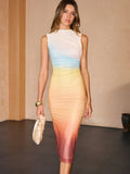 Fongt New Women's Gradient Bag Hip Sleeveless Dress