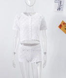 Fongt Casual Hollow Knitted Short-Sleeved Short-Sleeved Short-Sleeved Set For Women's Clothing In Summer 2025