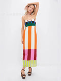 Fongt Women's Clothing In The Summer Of 2025 Striped Dress Colored Thin Opening Sling Skirt