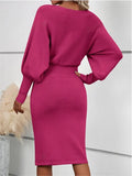 Fongt Women's Knitted Sweater Skirt Temperament Round Neck Long Sleeve Sexy Solid Color To Show Thin Ass Skirt