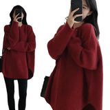 Fongt Push Pullover Sweater Female Autumn Winter Wear Long Lazy Retro Slit Knit Winter Thickening-Outfit
