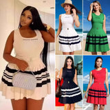 Fongt Women's Small Scented Striped U-Neck Cake Ponve-Free Sleeveless Knitted Dress