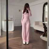 Fongt Summer New Women's Round Neck Solid Color Wide Leg Pants Commuting Leisure Suit Women