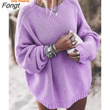 Women's New Winter Sweater Loose Oversize Sweater Coat Woman Sweaters Fashion Sweater Winter Sweater Women Purple