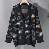 New 2022 Fashionable Elegant Button Cardigans Leopard Oversized Vintage Women's Autumn Winter Sweaters Tops
