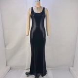 Fongt Women's Wear 2024 Winter New Fashion U-Neck Solid Color Slit Vest Dress-Outfit