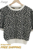 Spring Summer Korean Fashion Clothes Women Casual Jacquard Pullovers Sweater Short Sleeve Knitted Tops Female Pull