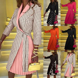 Style Women's V Neck Fashion Strap Waist Sleeve Pressure Pleated Dress-Outfit
