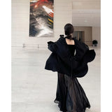 Fongt Feel-Dew Back Drawstring Long-Sleeved Sunscreen Shirt Mesh Splicing Sling Long Skirt Two Sets
