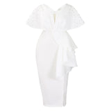 Fongt Summer Sexy V-Necked Lotus Leaf Side Open Nail Bead Party Dress Famous Temperament Banquet Dress