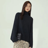 Turtleneck Long Sleeve Knitted Pullover Top Winter Thick Oversized Green Women's Sweater Vintage Female Purpel