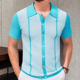 Fongt Men's New Summer Knits Colling Color Casual POLO Shirt Men's