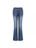Retro Middle Waist Horn Show Slim Slim Elastic Jeans Woman-Outfit