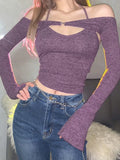 Top Women Long Sleeve T-Shirts 2 Piece Tops Halter Tanks Backless Crop Top Off Shoulder Tees Sexy Christmas
