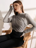 Fongt And Winter Small High-Collar Design Sense Draw With Long-Sleeved T-Shirt Top