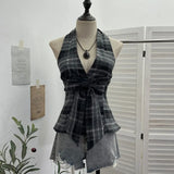Fongt New Bow Design V-Neck Sexy Hanging Neck Sling Vest Sleeveless Top 9237